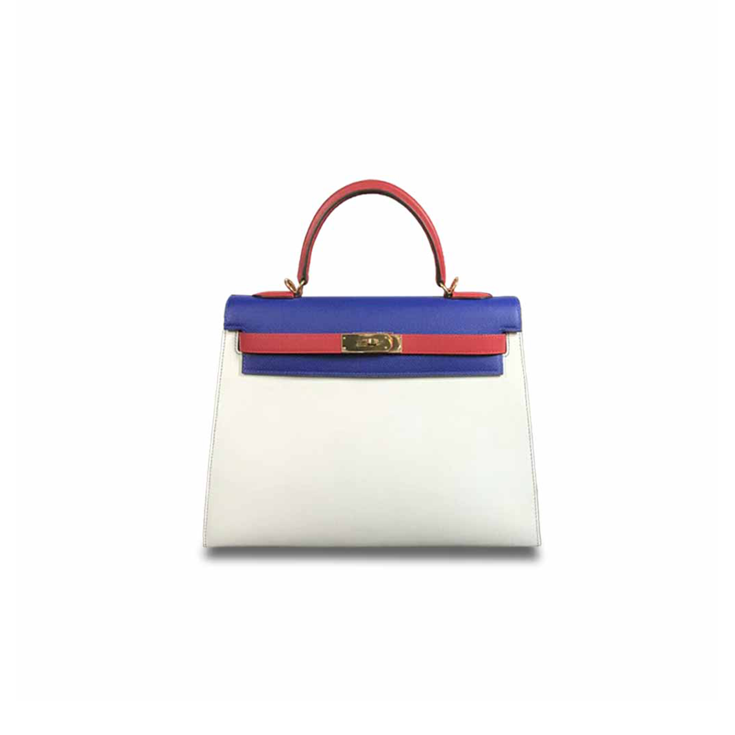 HERMÈS MASTER KELLY 28 ELECTRIC BLUE WITH WHITE AND CHINESE RED GOLD BUCKLE (28*22*10cm) 